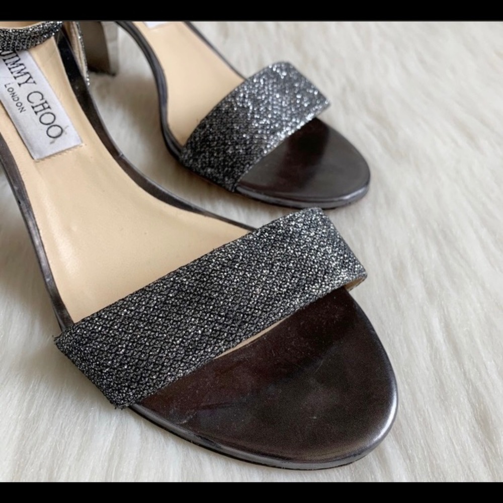 Jimmy Choo Edina 85 Anthracite Wedge Sandals - Picture 6 of 11